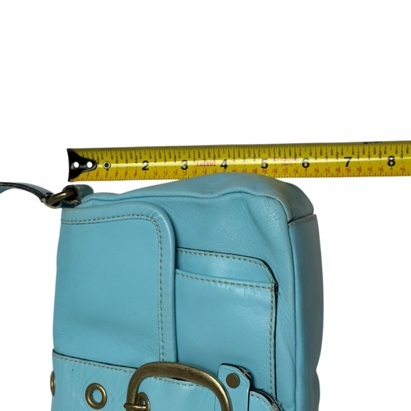 2005 Banana Republic Aqua Blue Shoulder Bag Brass Buckle Baguette Purse 2000s - Picture 12 of 14